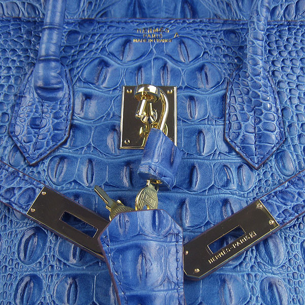 Replica Hermes Birkin 30CM Crocodile Head Veins Bag Dark Blue 6088 On Sale